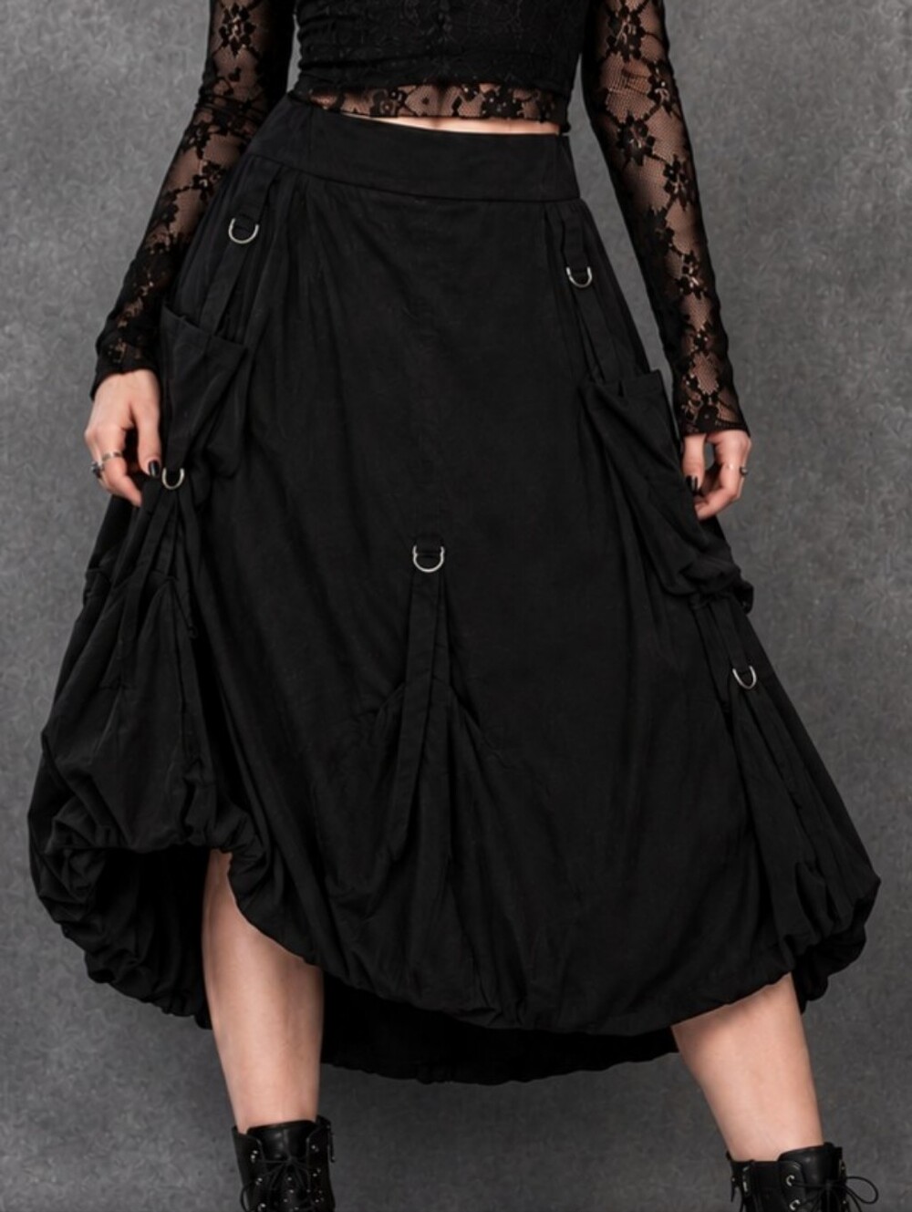 Alison Sheri Black Gothic Utility Skirt D-Ring Pocket Stretch Women Size X-Large
